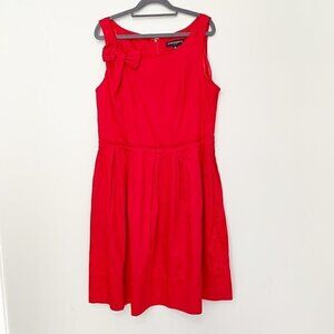 Sharagano sleeveless fit and flare‎ bow accent red knee length dress